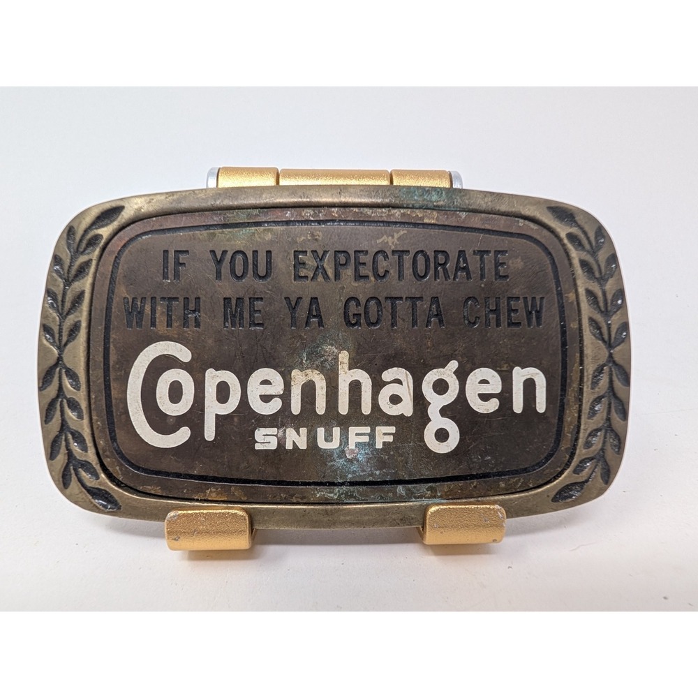 VINTAGE Copenhagen Snuff Belt Buckle Aminco Brass Rodeo Western Cowboy 1980